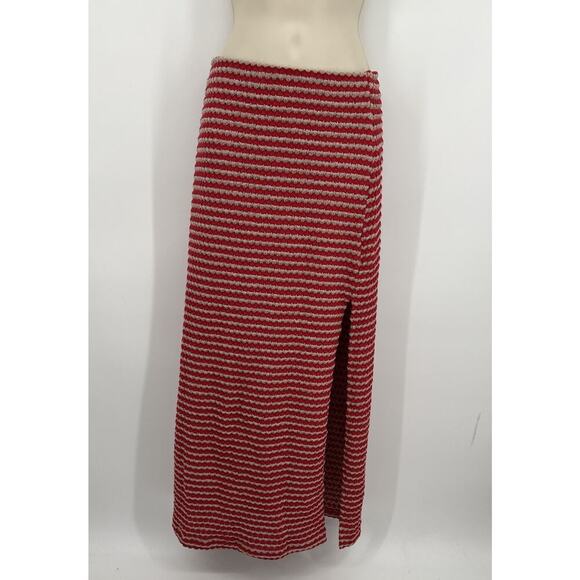Free People Red Striped Knit High Rise Slit Maxi Skirt Size Small Beach Casual - Picture 1 of 5